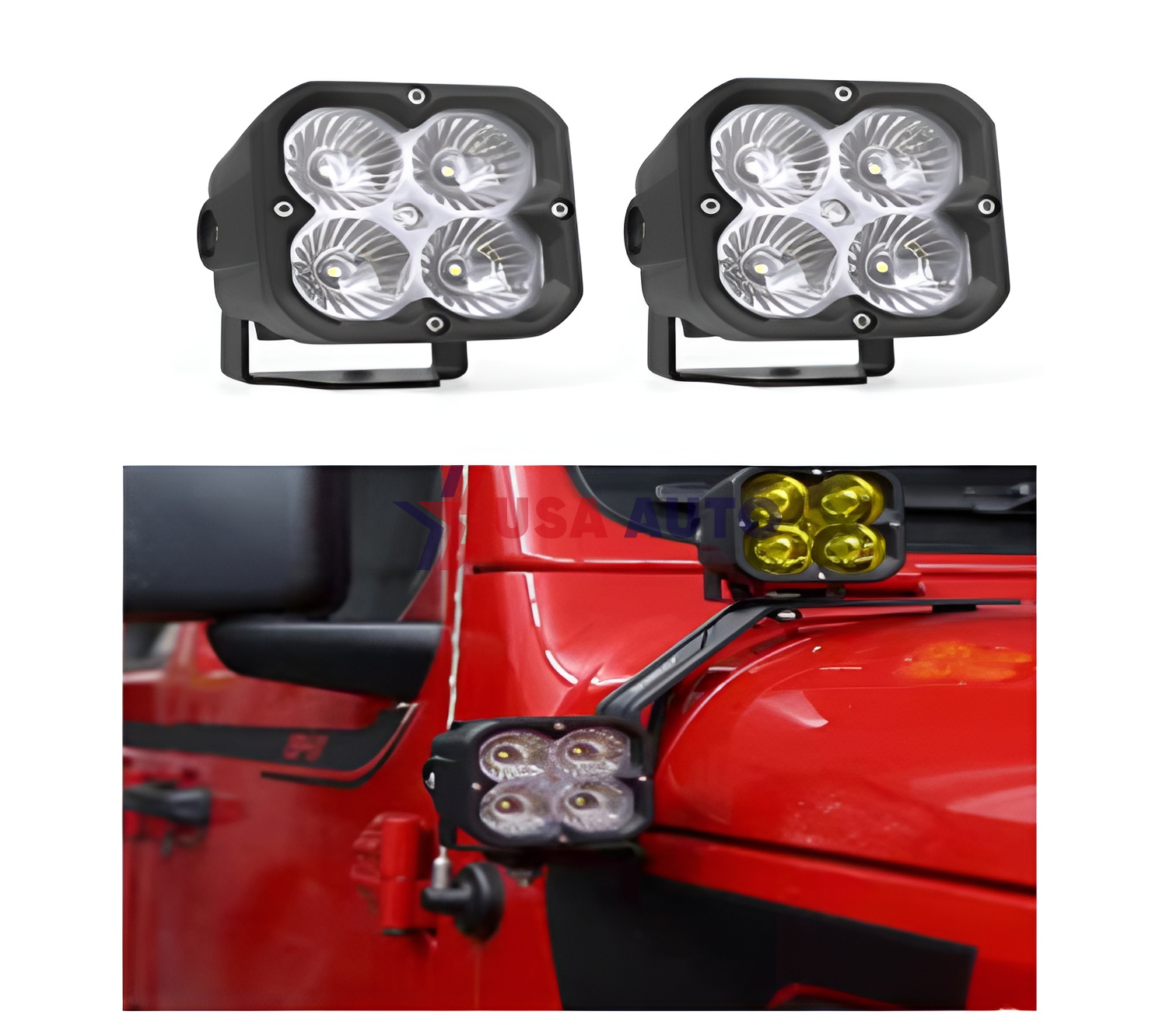 მაშუქი WRANGLER დამატებითი სანათი საქარე მინასთან თეთრი 3'' 20W (კომპლექტი-2ც) ელექტრო სადენით