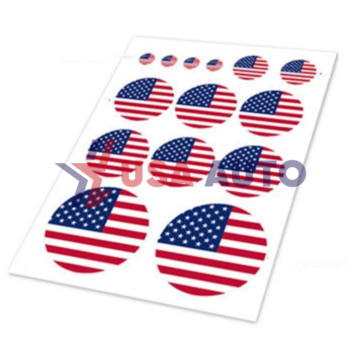 სტიკერი ამერიკის დროშების კომპლექტი (14 ნაწილი) 18x25 სმ მრგვალი
