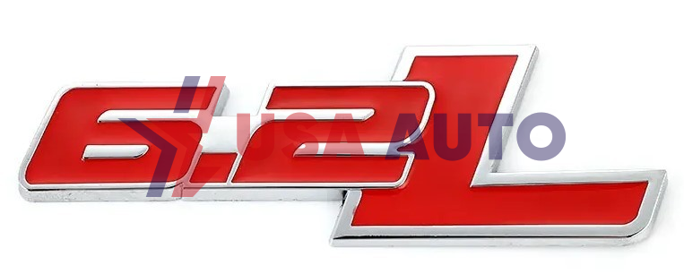 ემბლემა 6.2L 120x40mm წითელი, ვერცხლისფერი კანტით (რკინა)