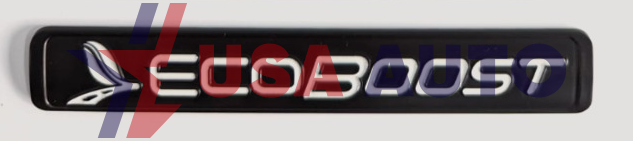 ემბლემა საბარგულის ECOBOOST 142x21mm შავი, თეთრი წარწერით (რკინა)