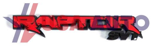 ემბლემა RAPTOR 375x70mm წითელი, შავი კანტით (ABS პლასტმასი)