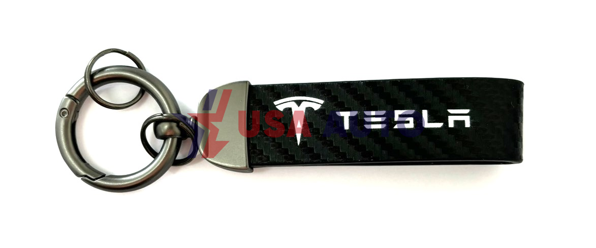 საკიდი გასაღების TESLA შავი, კარბონის ტყავი (ბრელოკი)