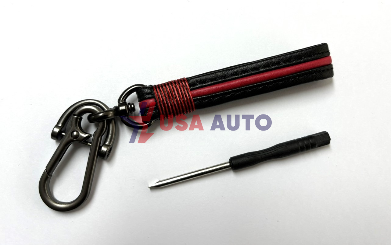 საკიდი გასაღების შავი წითელი ზოლით, ტყავი, სახრახნისით (ბრელოკი)