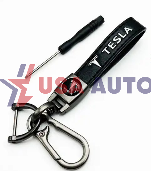 საკიდი გასაღების TESLA შავი, ტყავი, სახრახნისით (ბრელოკი)