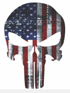 სტიკერი ჩონჩხის თავი ამერიკის დროშის ფერებში 14x12 სმ