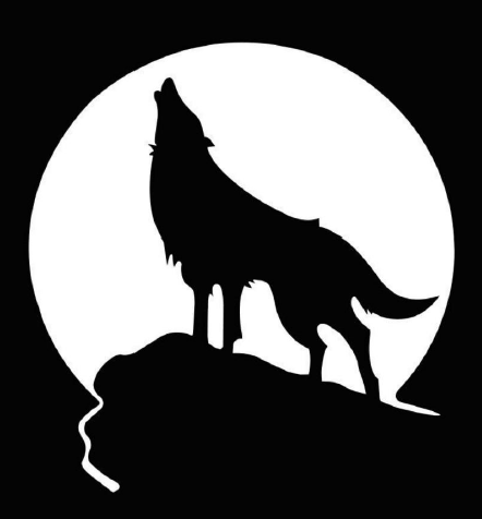 სტიკერი მგელი მთვარის ფონზე (შავი) 14 სმ