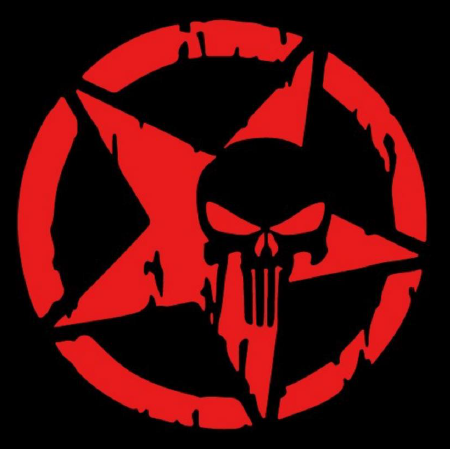 სტიკერი ჩონჩხის თავი ვარსკვლავის ფონზე (წითელი) 30სმ