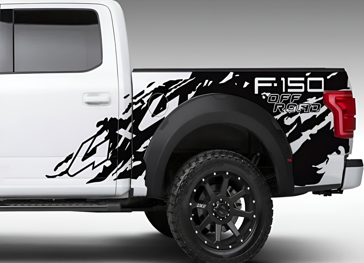 სტიკერი F150 2009-2014 უკანა კარზე და საბარგულზე (კომპლექტი-2ც) შავი პრიალა