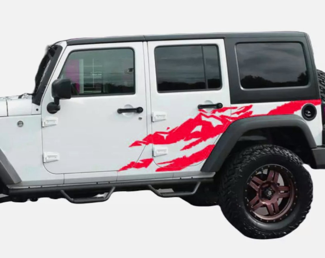 სტიკერი JEEP WRANGLER (4 კარიანი) გვერდებზე (კომპლექტი-2ც) წითელი მატე