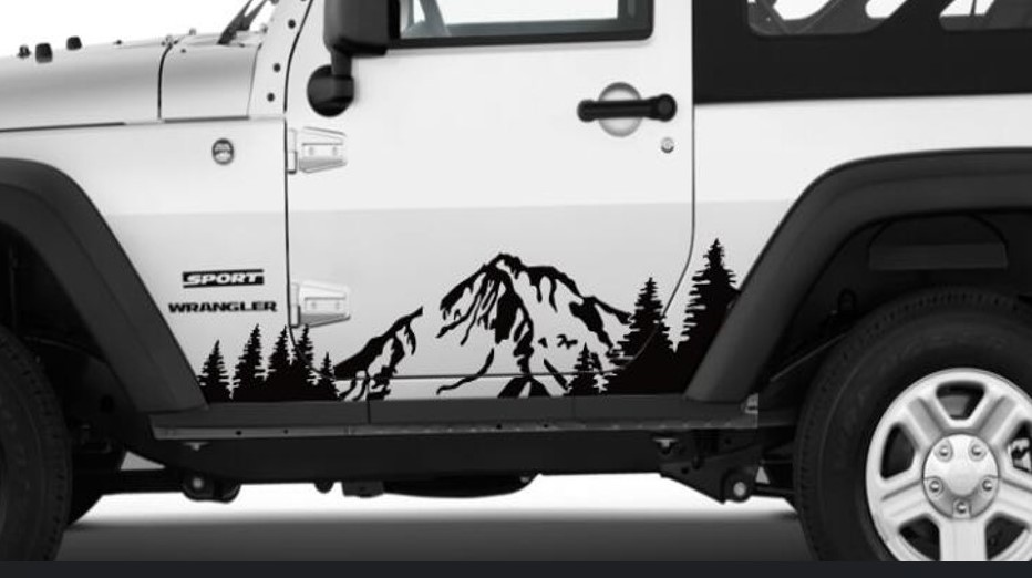 სტიკერი JEEP WRANGLER (2 კარიანი) კარის ქვედა ზოლზე (კომპლექტი-2ც) შავი პრიალა