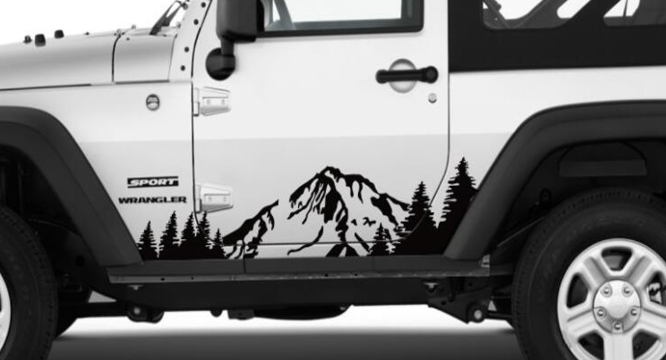 სტიკერი JEEP WRANGLER (2 კარიანი) კარის ქვედა ზოლზე (კომპლექტი-2ც) შავი მატე