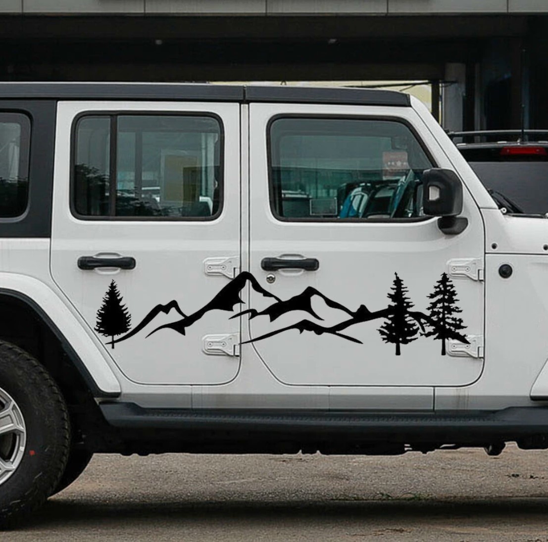 სტიკერი JEEP WRANGLER (4 კარიანი) კარის ქვედა ზოლზე (კომპლექტი-2ც) შავი პრიალა