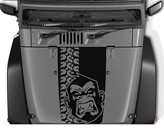 სტიკერი JEEP WRANGLER კაპოტზე (მაიმუნი) შავი პრიალა